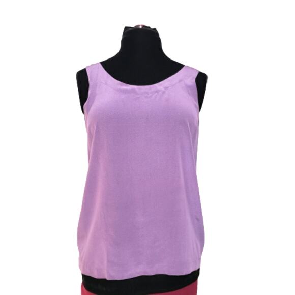 Linda Allard for Ellen Tracy Silk Purple and Micro Gold Print Tank Top Blouse 6 - Picture 1 of 8